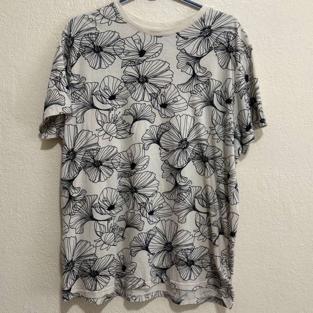 Goodfellow & Co Mens Floral Line Art T-Shirt White Black Short Sleeve XL